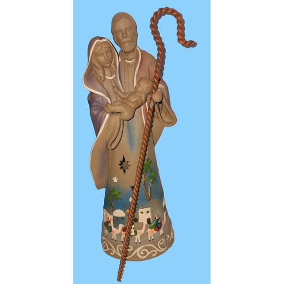 Hand-Painted Ceramic Nativity Scene Figurine With Shepherds & Holy Family - Picture 6 of 12